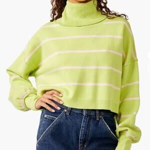 Free People Lemonade Combo Paulie Stripe Turtleneck Sweater Sz L NWT